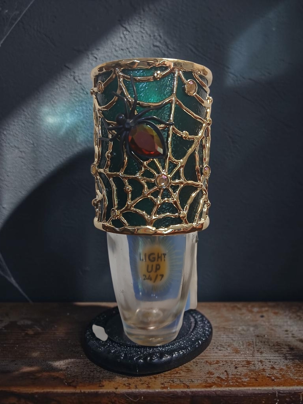 Gold Spider Web Wallflower with Teal Glass Accent